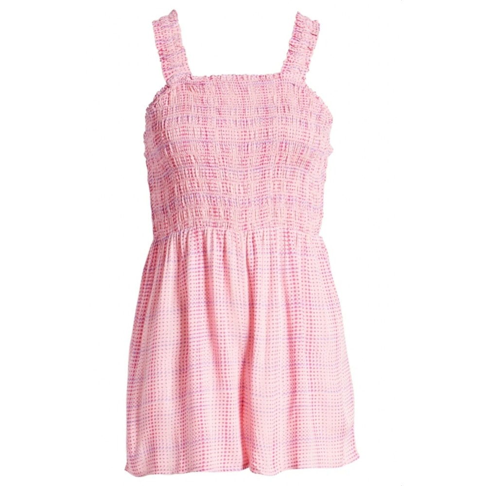 BP . Smocked Bodice Romper in‎ Pink Geodot Plaid Size Medium - Picture 2 of 7